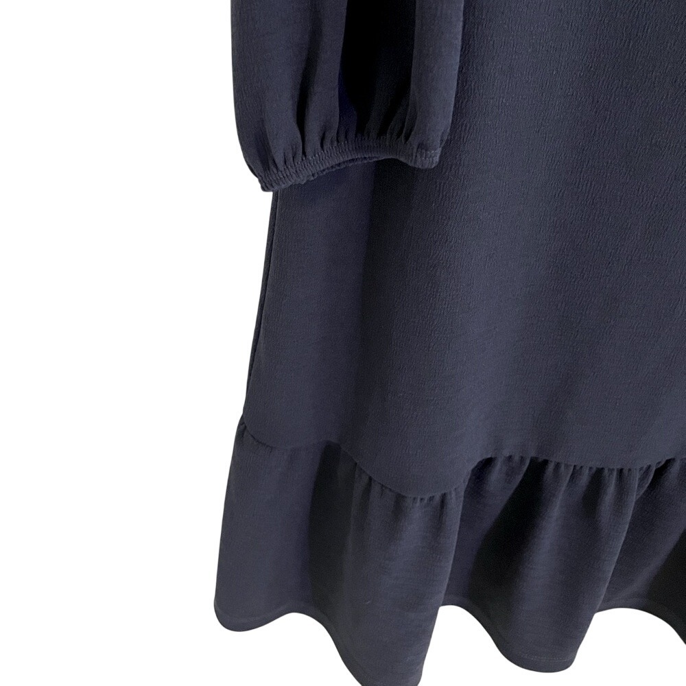 Womens Medium Navy Blue‎ Long Sleeve Bottom Ruffle Knit Casual Dress Comfortable